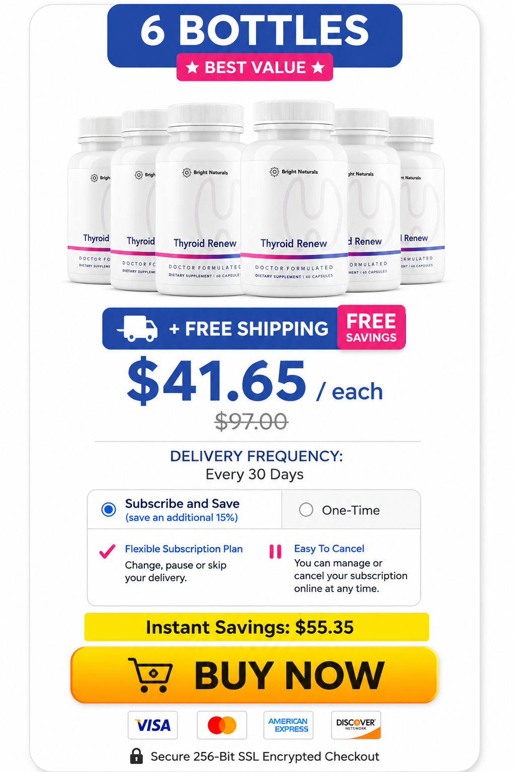 6 Bottles pricing option — $41.65 per bottle
